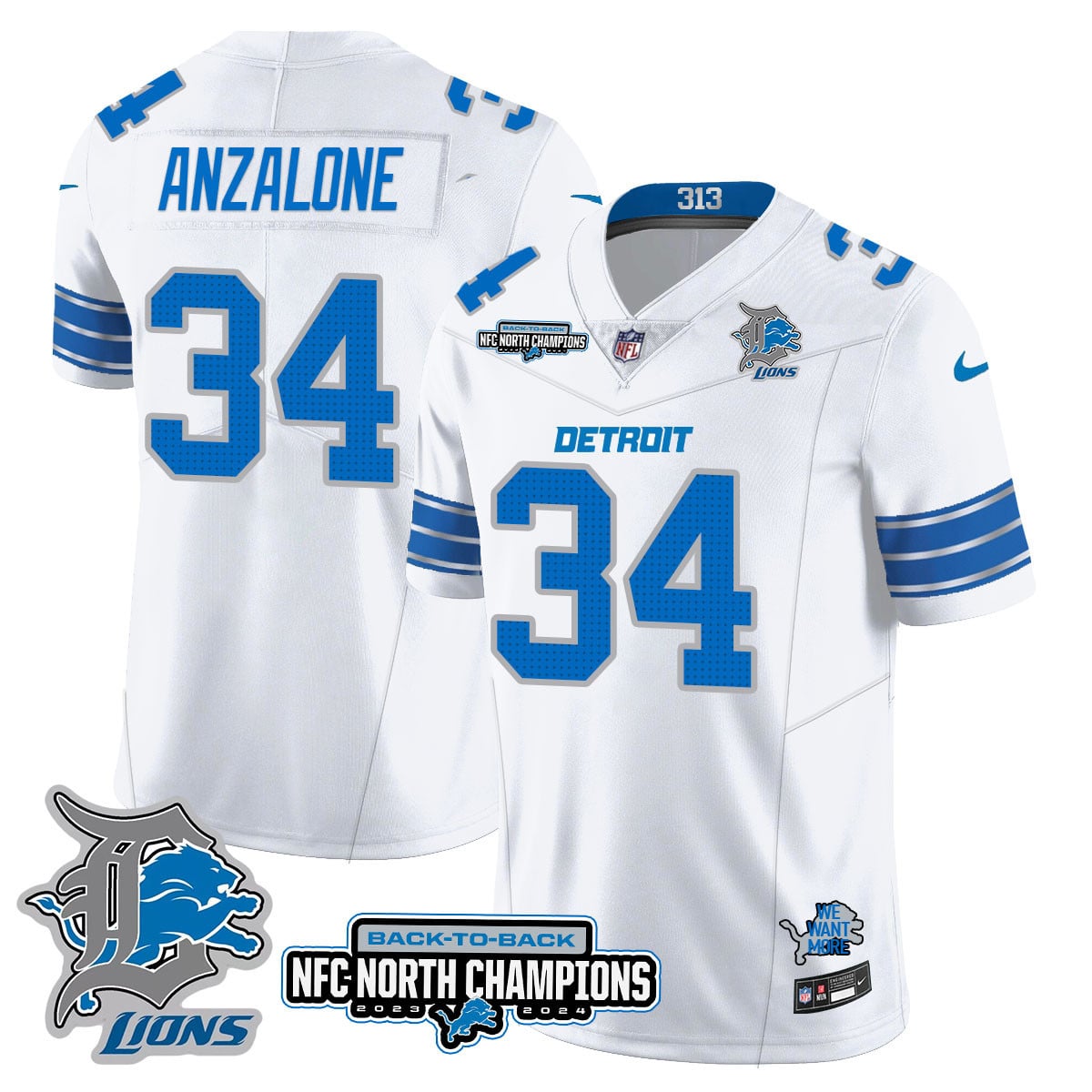 Men’s Detroit Lions 2024 NFC North Champions Gold Jersey N3 – All Stitched