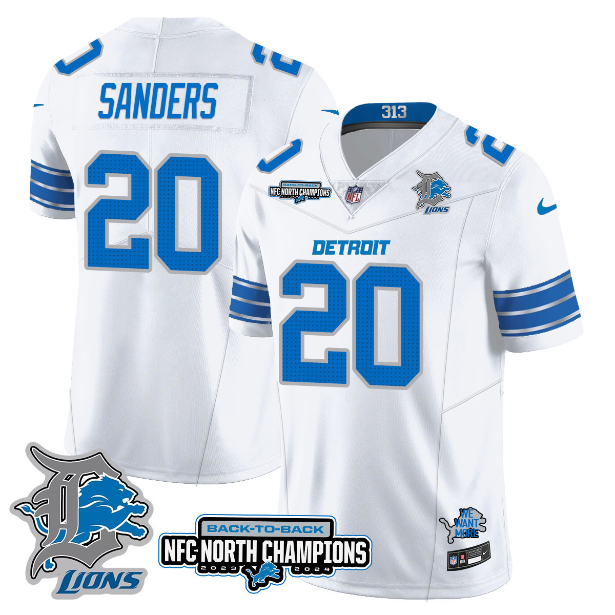 Men’s Detroit Lions 2024 NFC North Champions Gold Jersey N3 – All Stitched