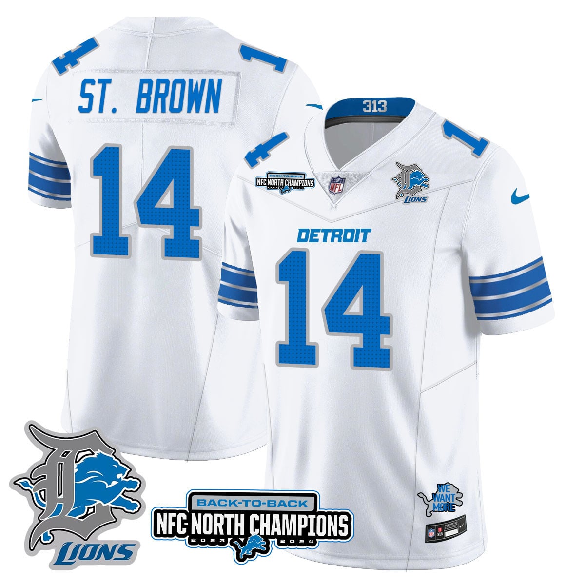 Men’s Detroit Lions 2024 NFC North Champions Gold Jersey N3 – All Stitched