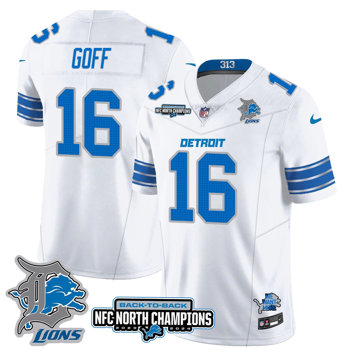 Men’s Detroit Lions 2024 NFC North Champions Gold Jersey N3 – All Stitched