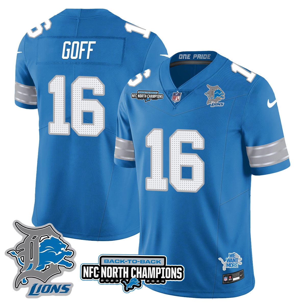 Men’s Detroit Lions 2024 NFC North Champions Gold Jersey N3 – All Stitched