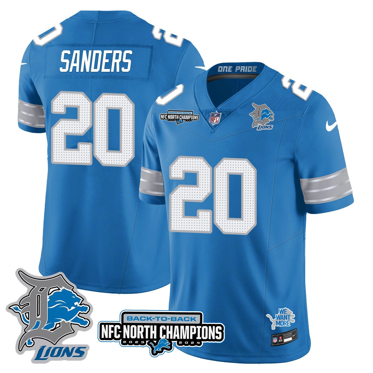 Men’s Detroit Lions 2024 NFC North Champions Gold Jersey N3 – All Stitched