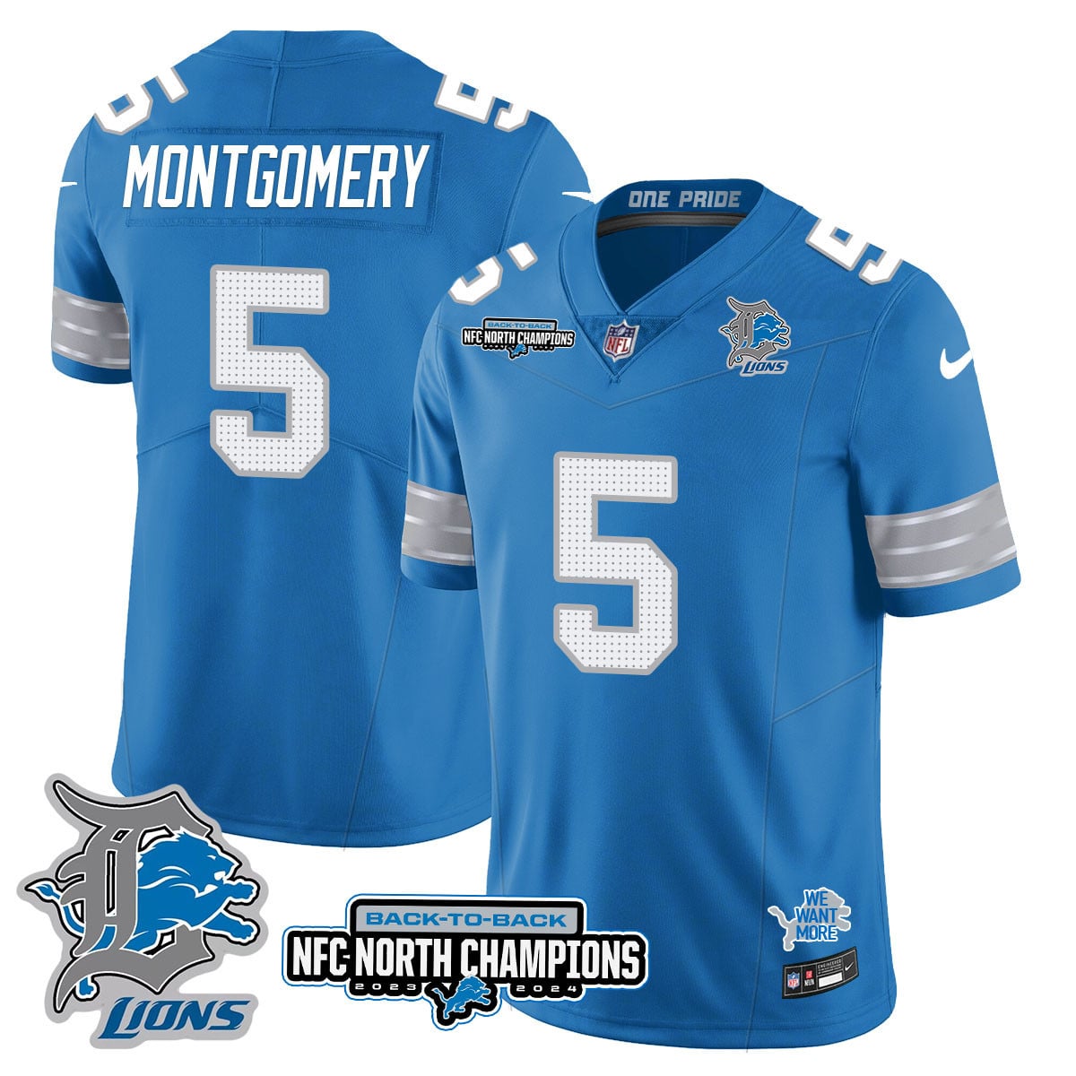 Men’s Detroit Lions 2024 NFC North Champions Gold Jersey N3 – All Stitched