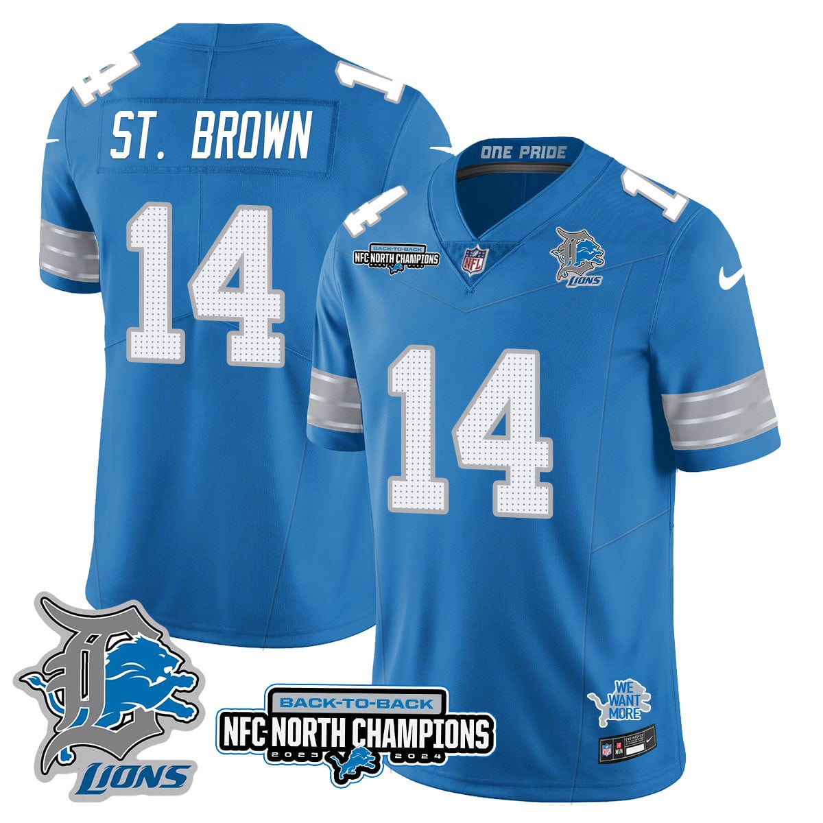 Men’s Detroit Lions 2024 NFC North Champions Gold Jersey N3 – All Stitched
