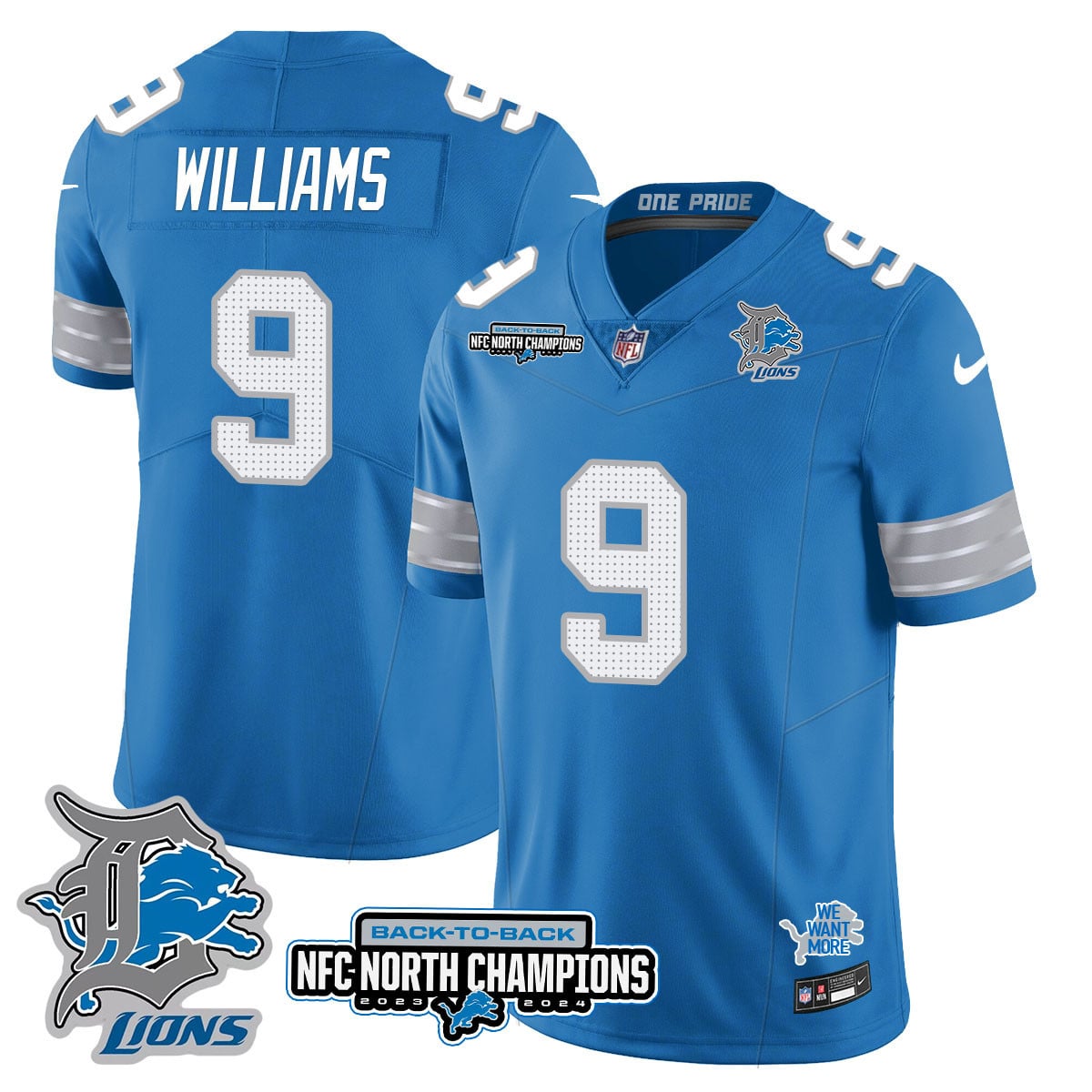Men’s Detroit Lions 2024 NFC North Champions Gold Jersey N3 – All Stitched