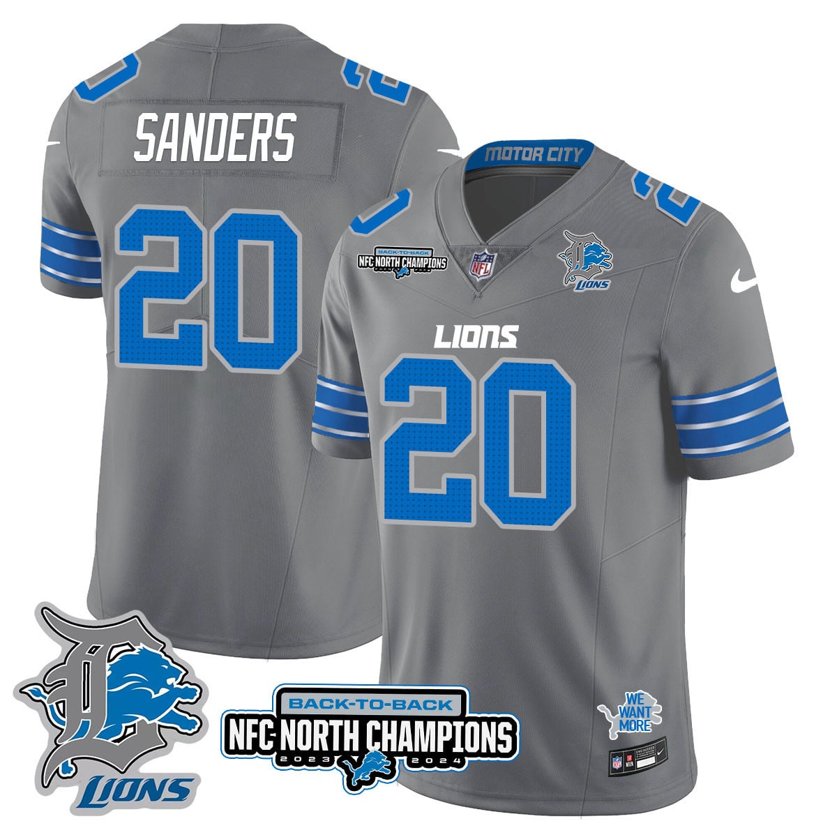 Men’s Detroit Lions 2024 NFC North Champions Gold Jersey N3 – All Stitched