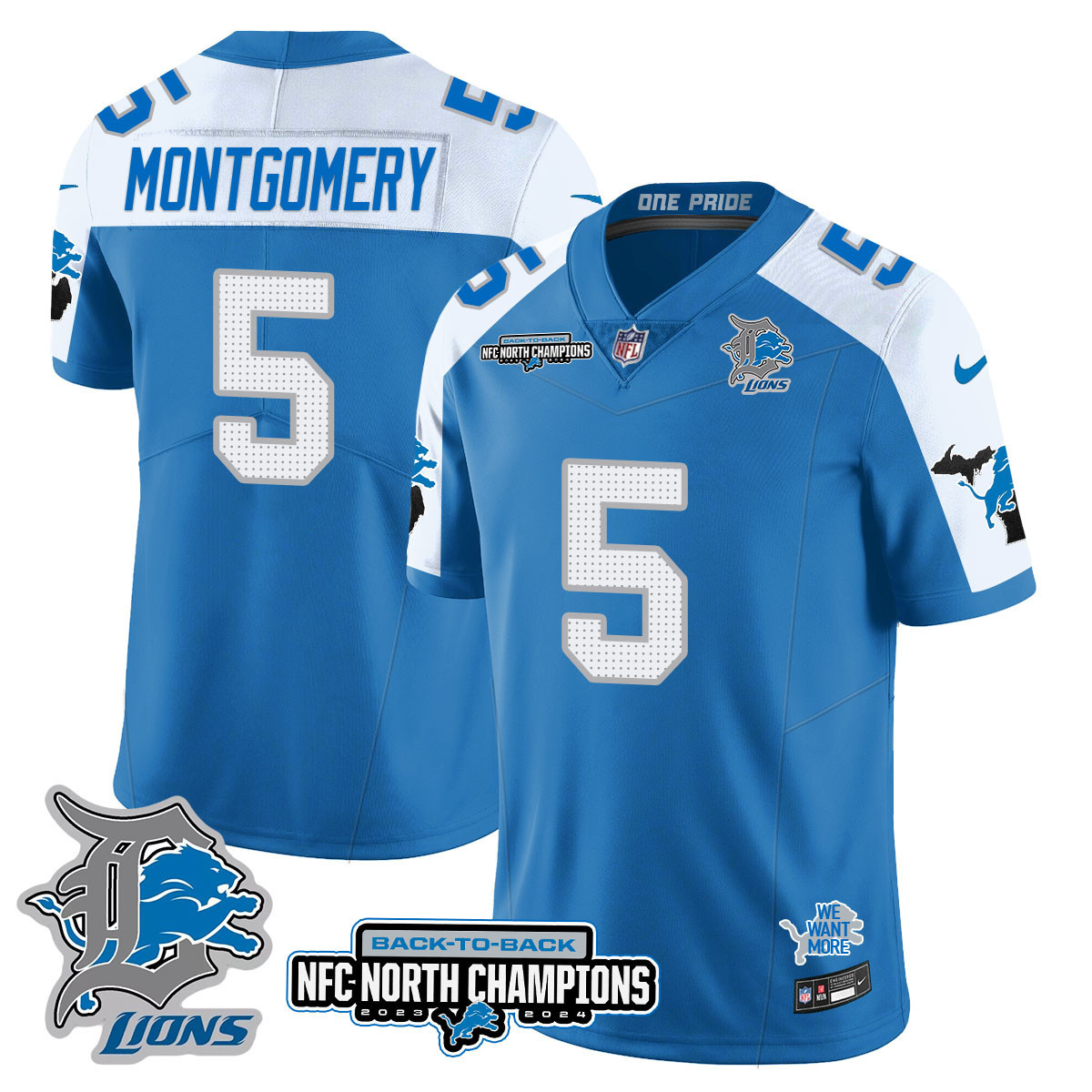 Men’s Detroit Lions 2024 NFC North Champions Gold Jersey N3 – All Stitched