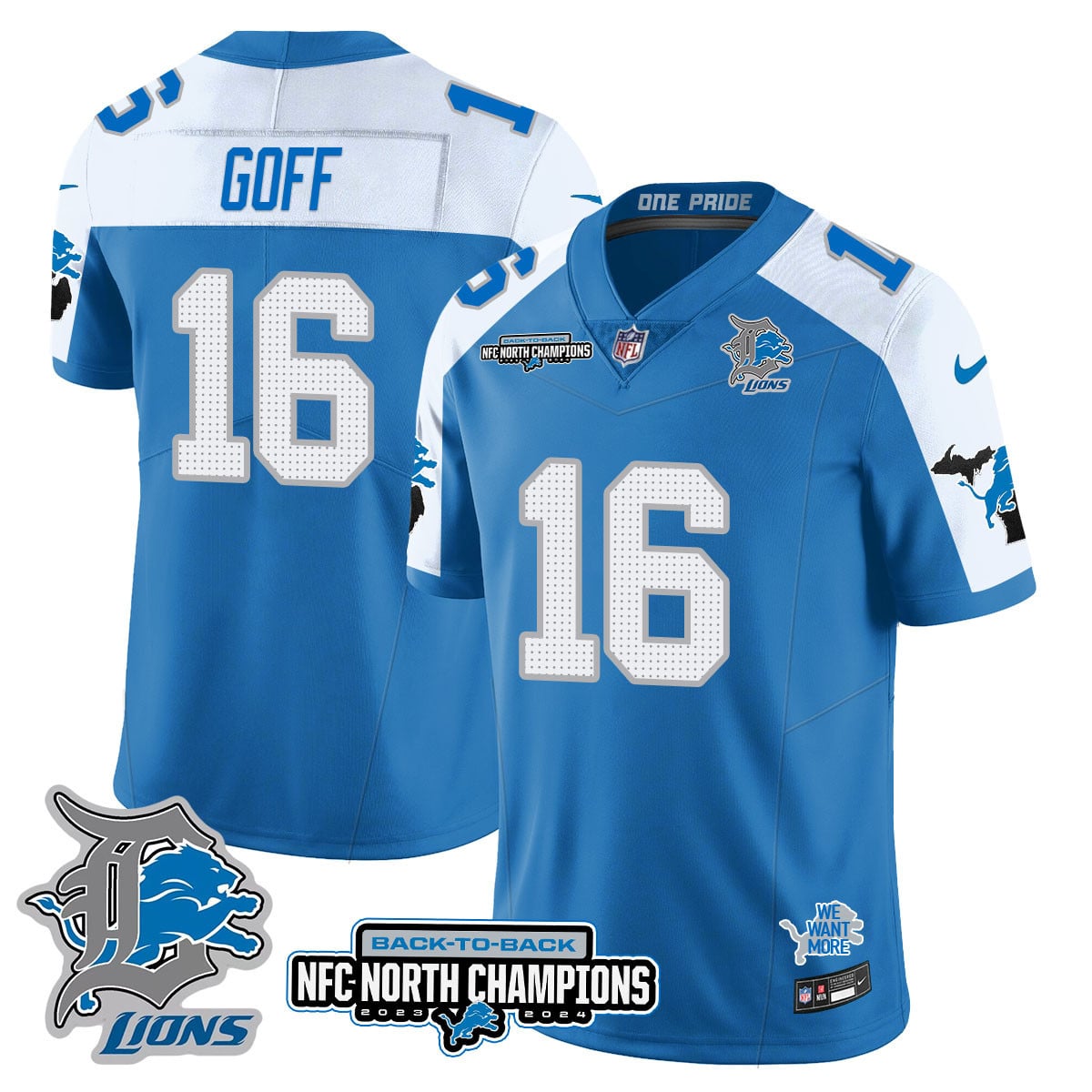 Men’s Detroit Lions 2024 NFC North Champions Gold Jersey N3 – All Stitched