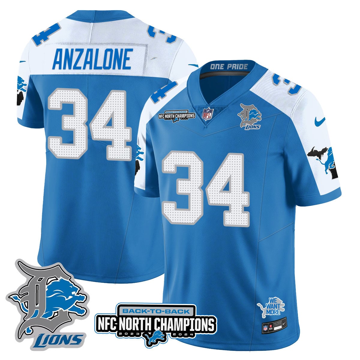Men’s Detroit Lions 2024 NFC North Champions Gold Jersey N3 – All Stitched