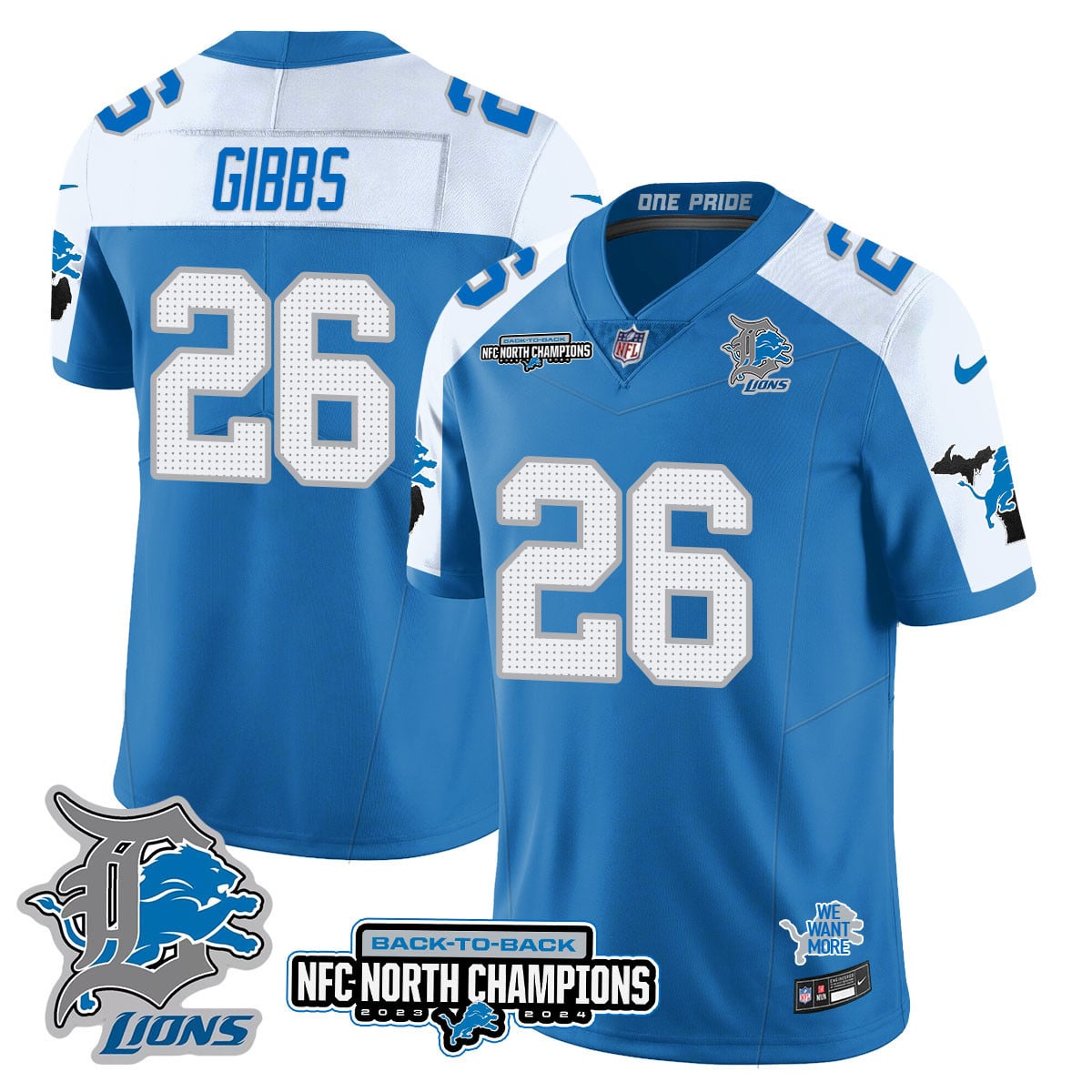 Men’s Detroit Lions 2024 NFC North Champions Gold Jersey N3 – All Stitched
