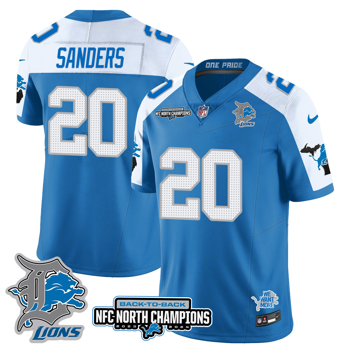 Men’s Detroit Lions 2024 NFC North Champions Gold Jersey N3 – All Stitched