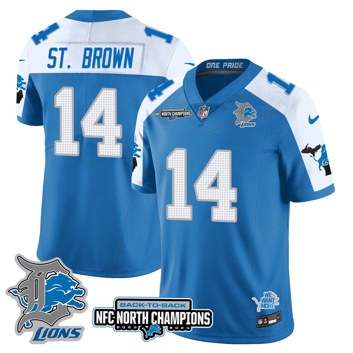 Men’s Detroit Lions 2024 NFC North Champions Gold Jersey N3 – All Stitched