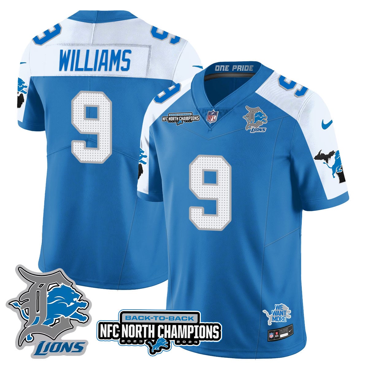 Men’s Detroit Lions 2024 NFC North Champions Gold Jersey N3 – All Stitched