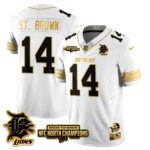 Men’s Detroit Lions 2024 NFC North Champions Gold Jersey N3 – All Stitched