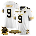 Men’s Detroit Lions 2024 NFC North Champions Gold Jersey N3 – All Stitched