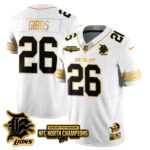 Men’s Detroit Lions 2024 NFC North Champions Gold Jersey N3 – All Stitched