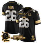 Men’s Detroit Lions 2024 NFC North Champions Gold Jersey N3 – All Stitched