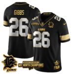 Men’s Detroit Lions 2024 NFC North Champions Gold Jersey N3 – All Stitched