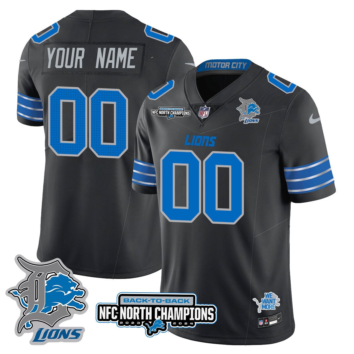Custom Gender/Name Detroit Lions 2024 NFC North Champions Gold Jersey N3 – All Stitched
