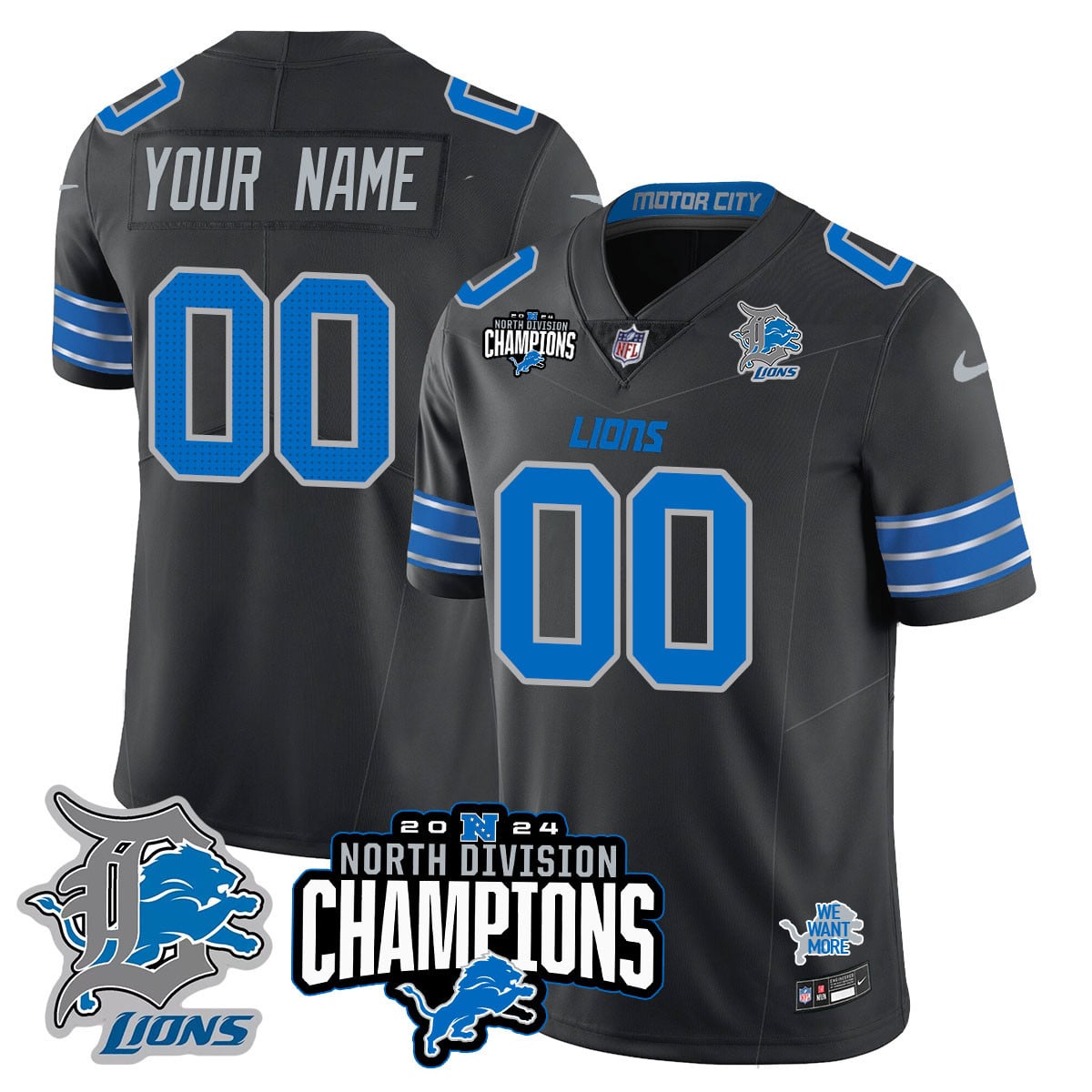 Custom Gender/Name Detroit Lions 2024 NFC North Champions Gold Jersey N2 – All Stitched