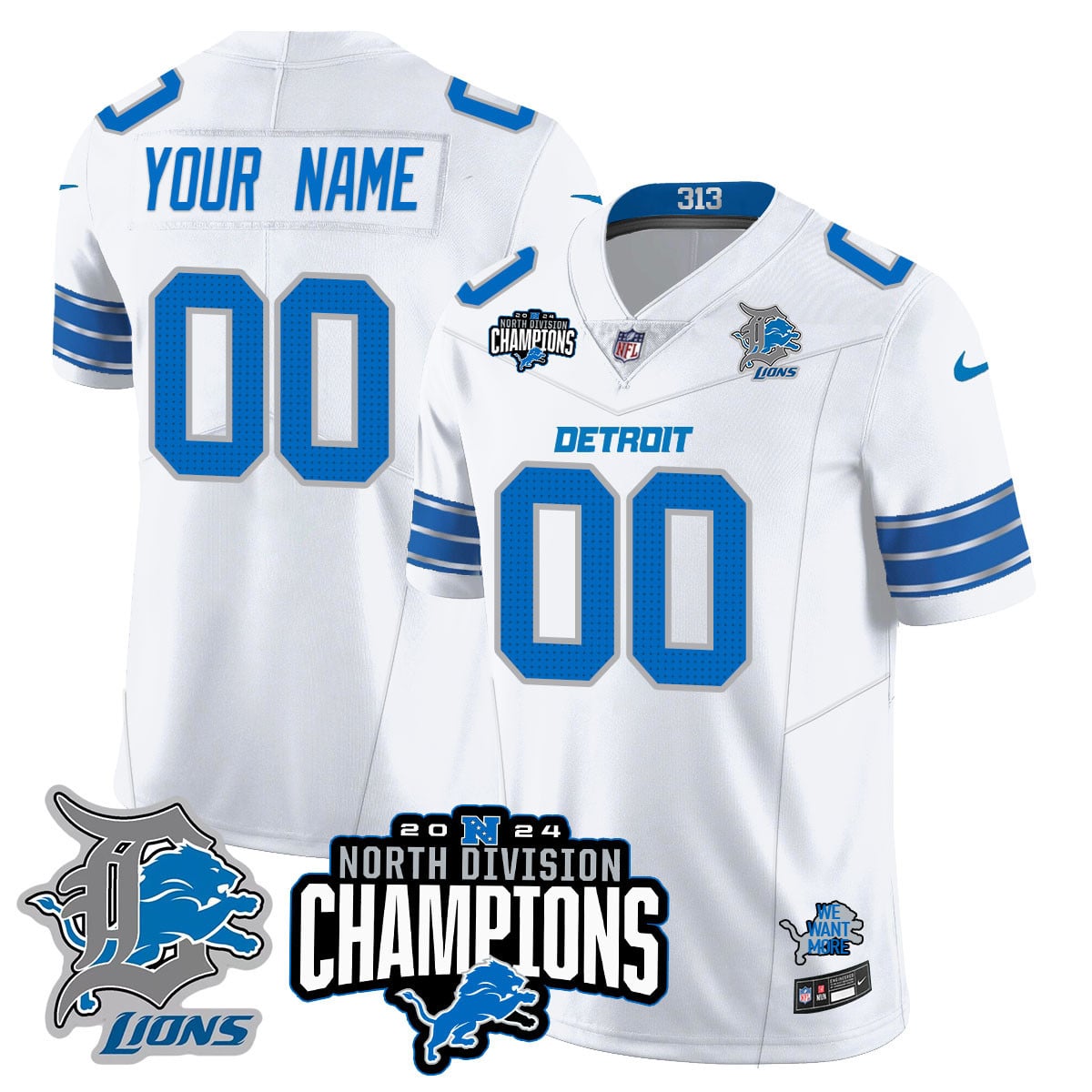 Custom Gender/Name Detroit Lions 2024 NFC North Champions Gold Jersey N2 – All Stitched