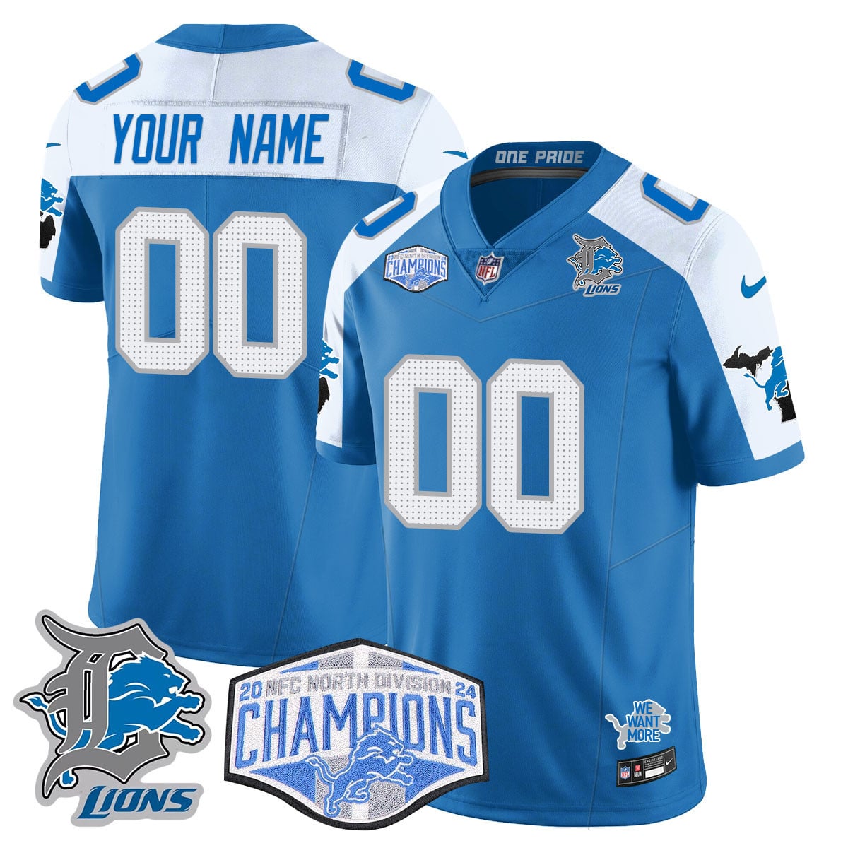 Custom Gender/Name Detroit Lions 2024 NFC North Champions Gold Jersey – All Stitche