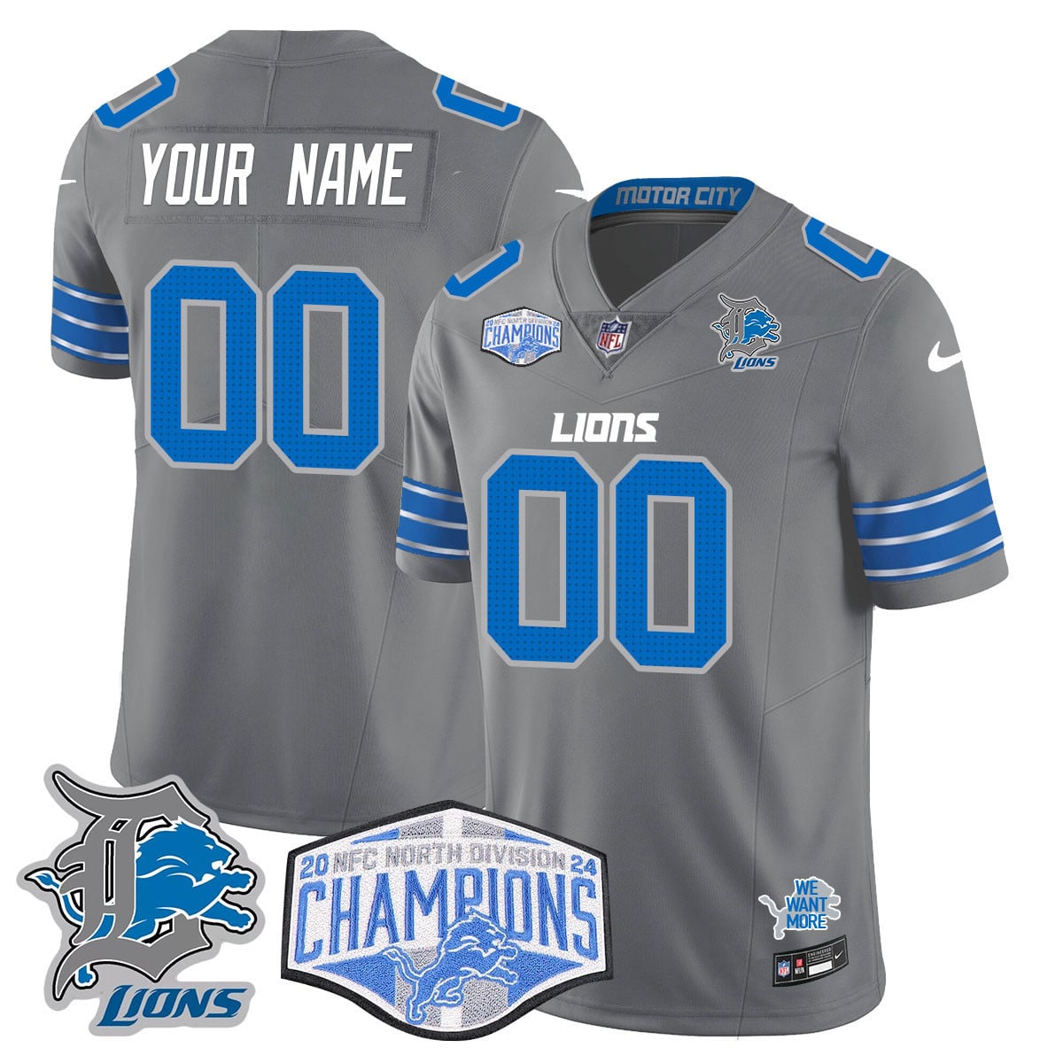 Custom Gender/Name Detroit Lions 2024 NFC North Champions Gold Jersey – All Stitche