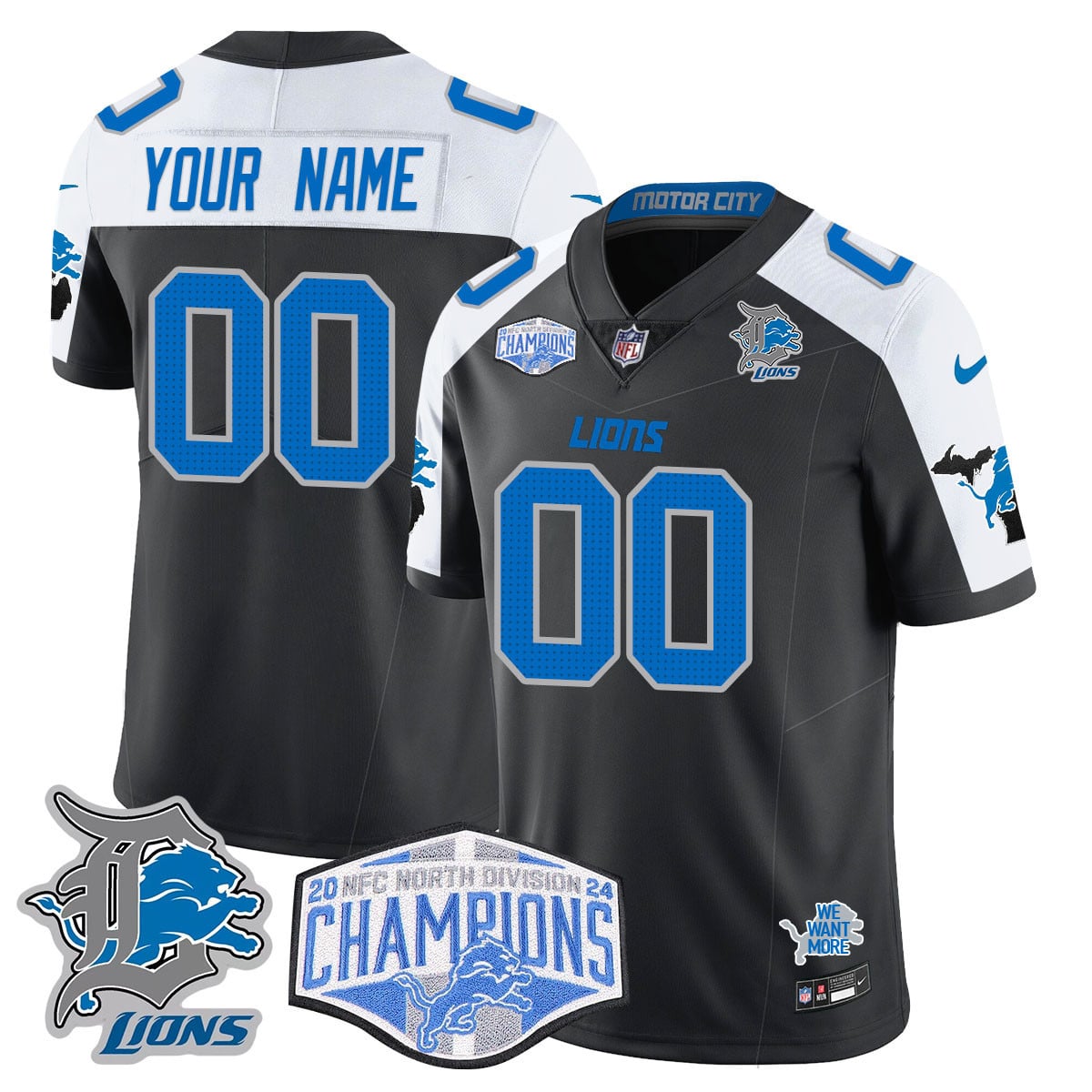 Custom Gender/Name Detroit Lions 2024 NFC North Champions Gold Jersey – All Stitche