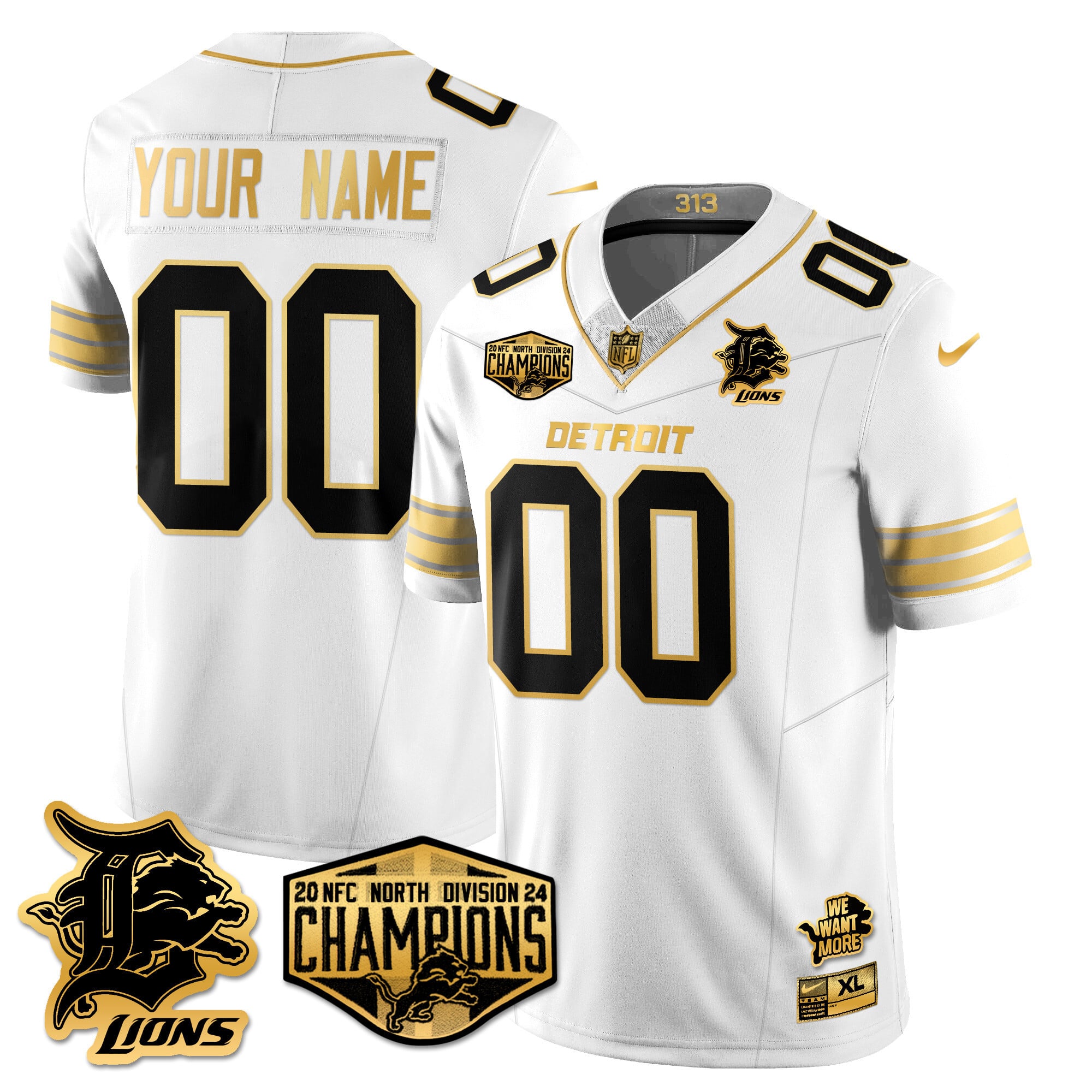 Custom Gender/Name Detroit Lions 2024 NFC North Champions Gold Jersey – All Stitche