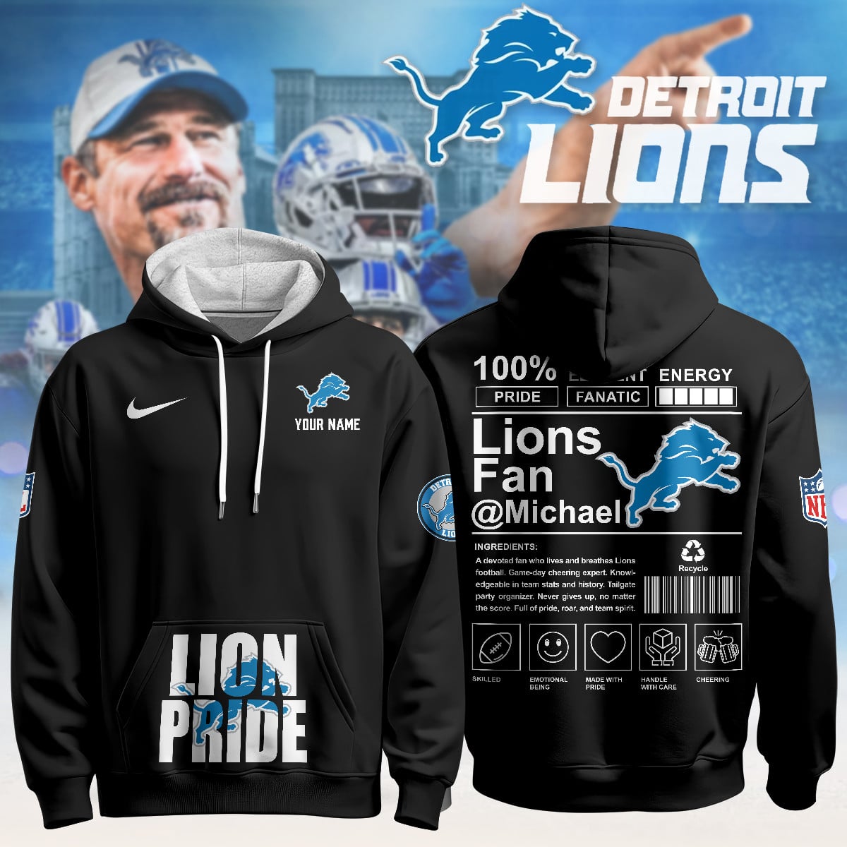Custom Detroit Lions Pride Limited Hoodie