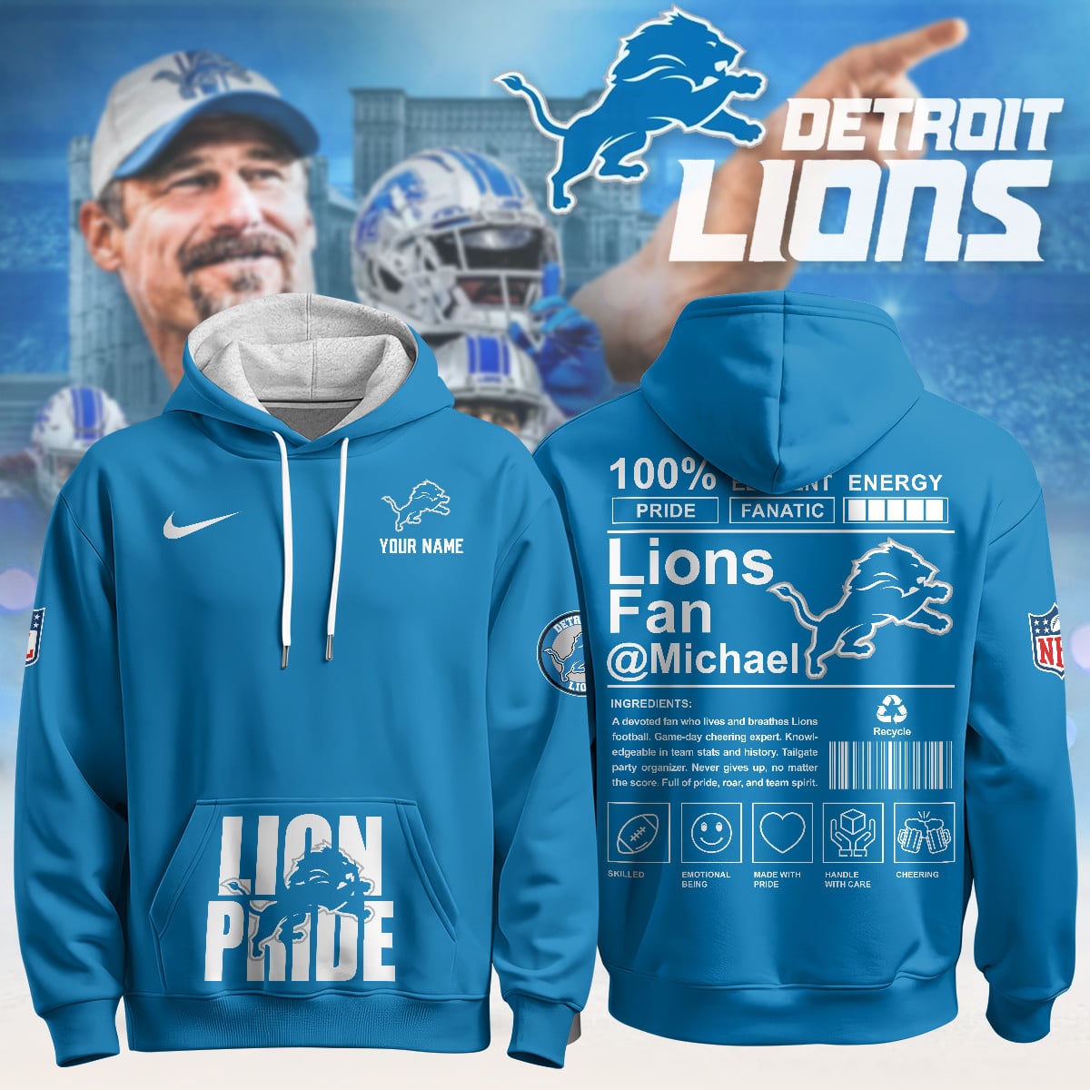 Custom Detroit Lions Pride Limited Hoodie