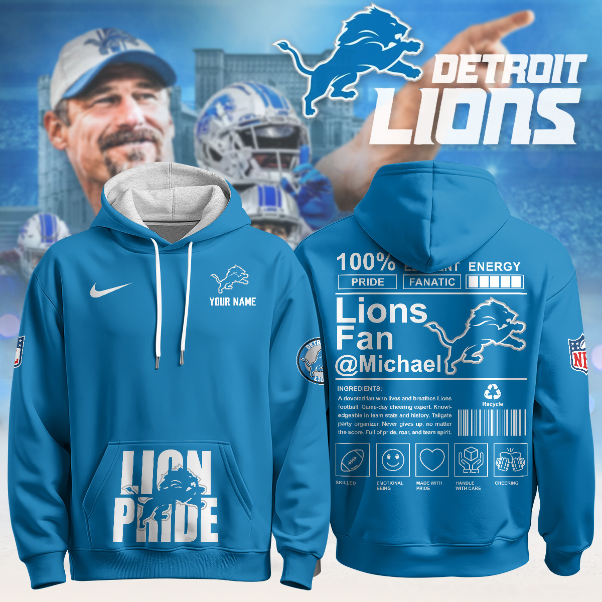 Custom Detroit Lions Pride Limited Hoodie