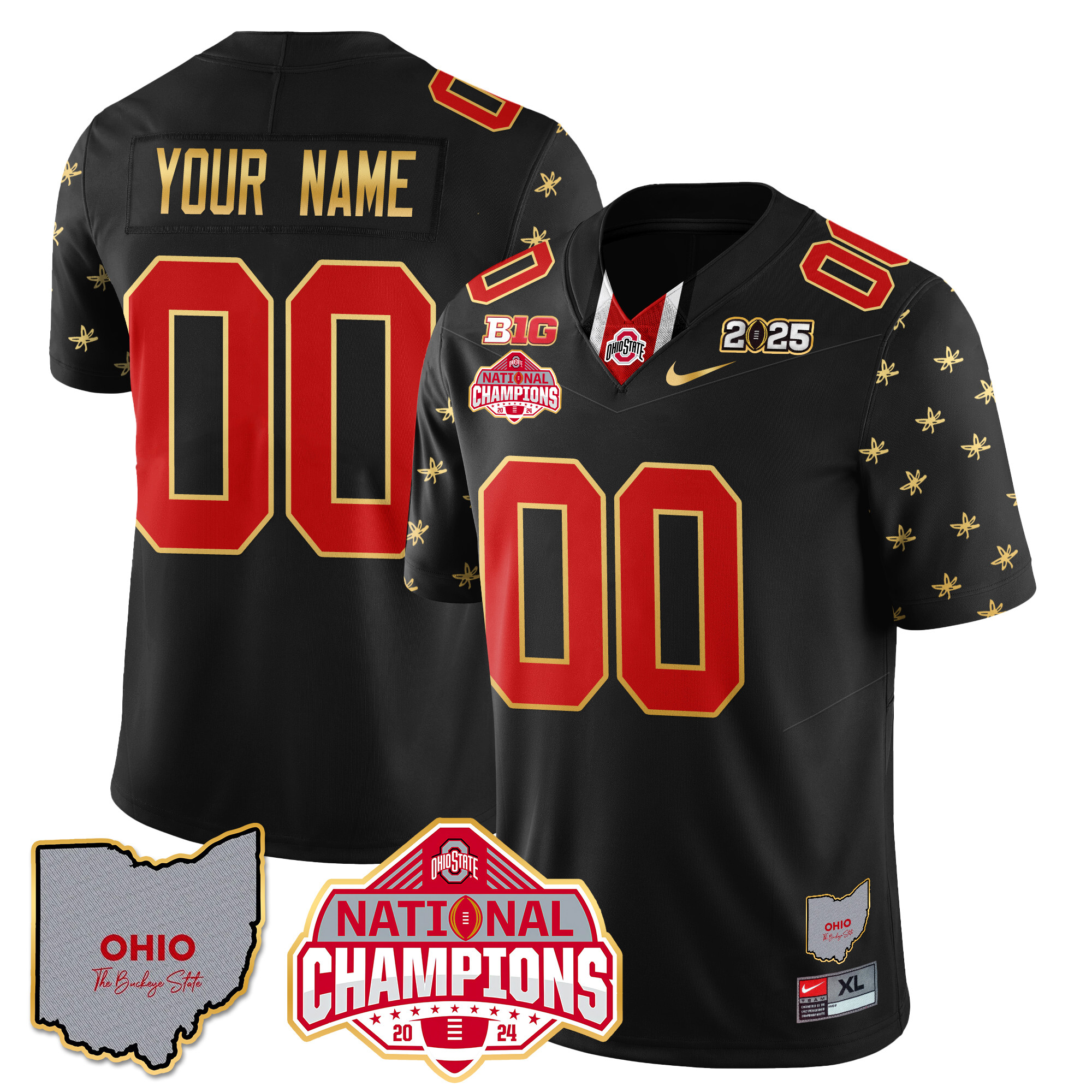 Custom Name/Gender Ohio State Buckeyes 2024 National Champions Limited Gold Jersey N1 – All Stitched