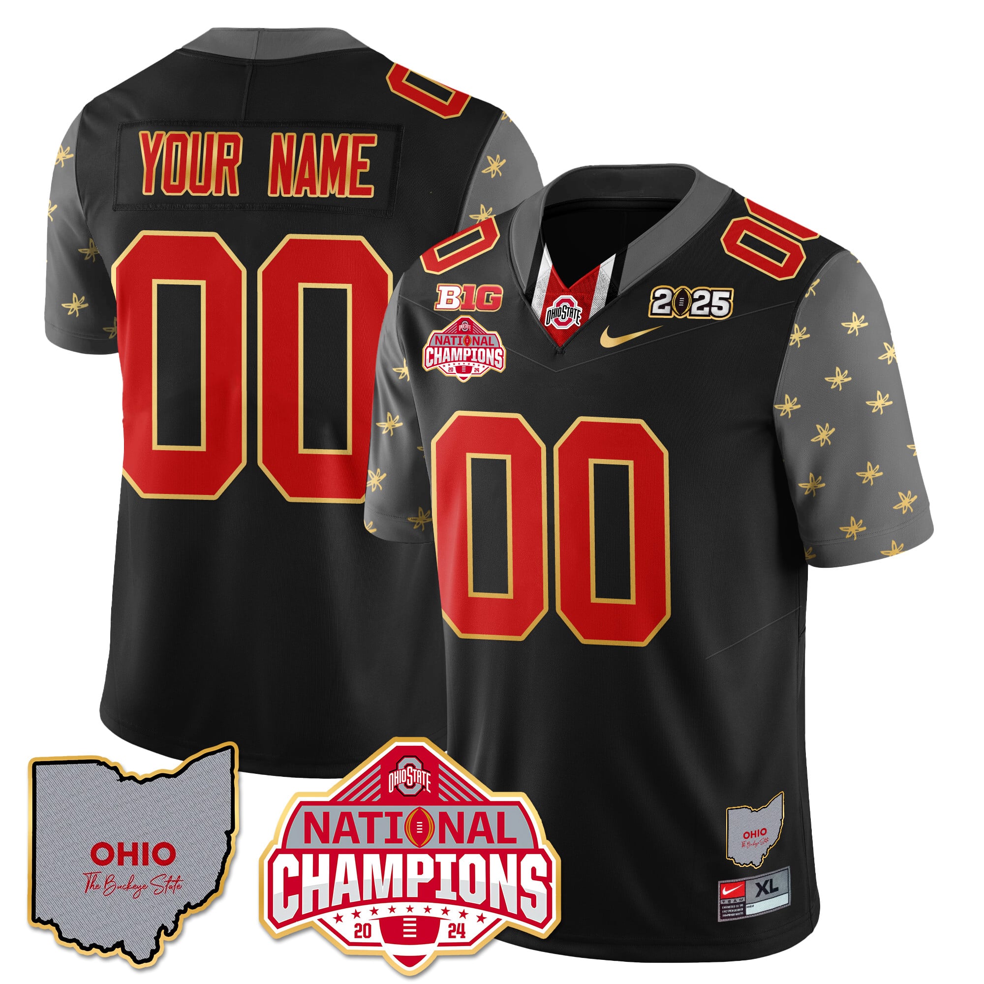 Custom Name/Gender Ohio State Buckeyes 2024 National Champions Limited Gold Jersey N1 – All Stitched