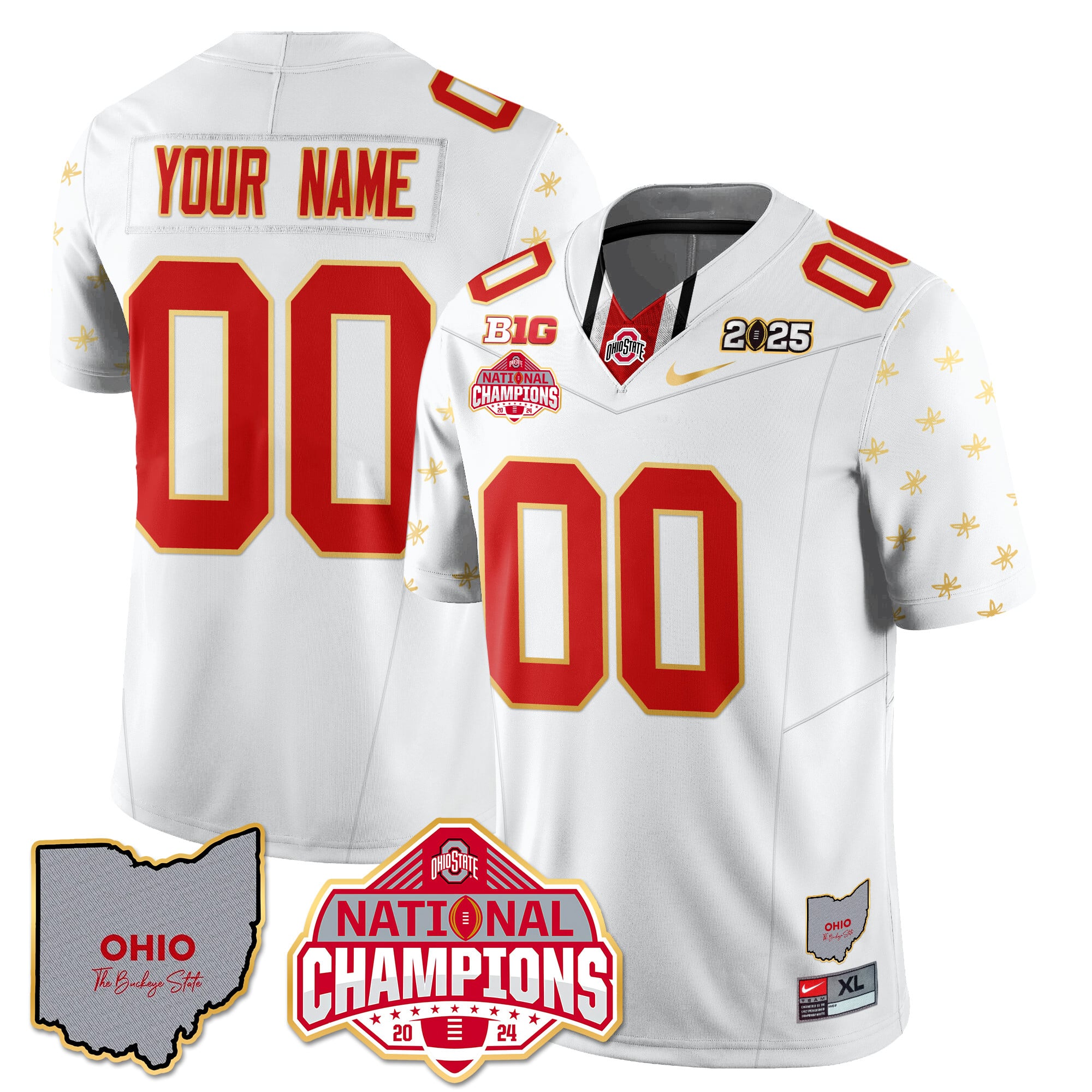 Custom Name/Gender Ohio State Buckeyes 2024 National Champions Limited Gold Jersey N1 – All Stitched