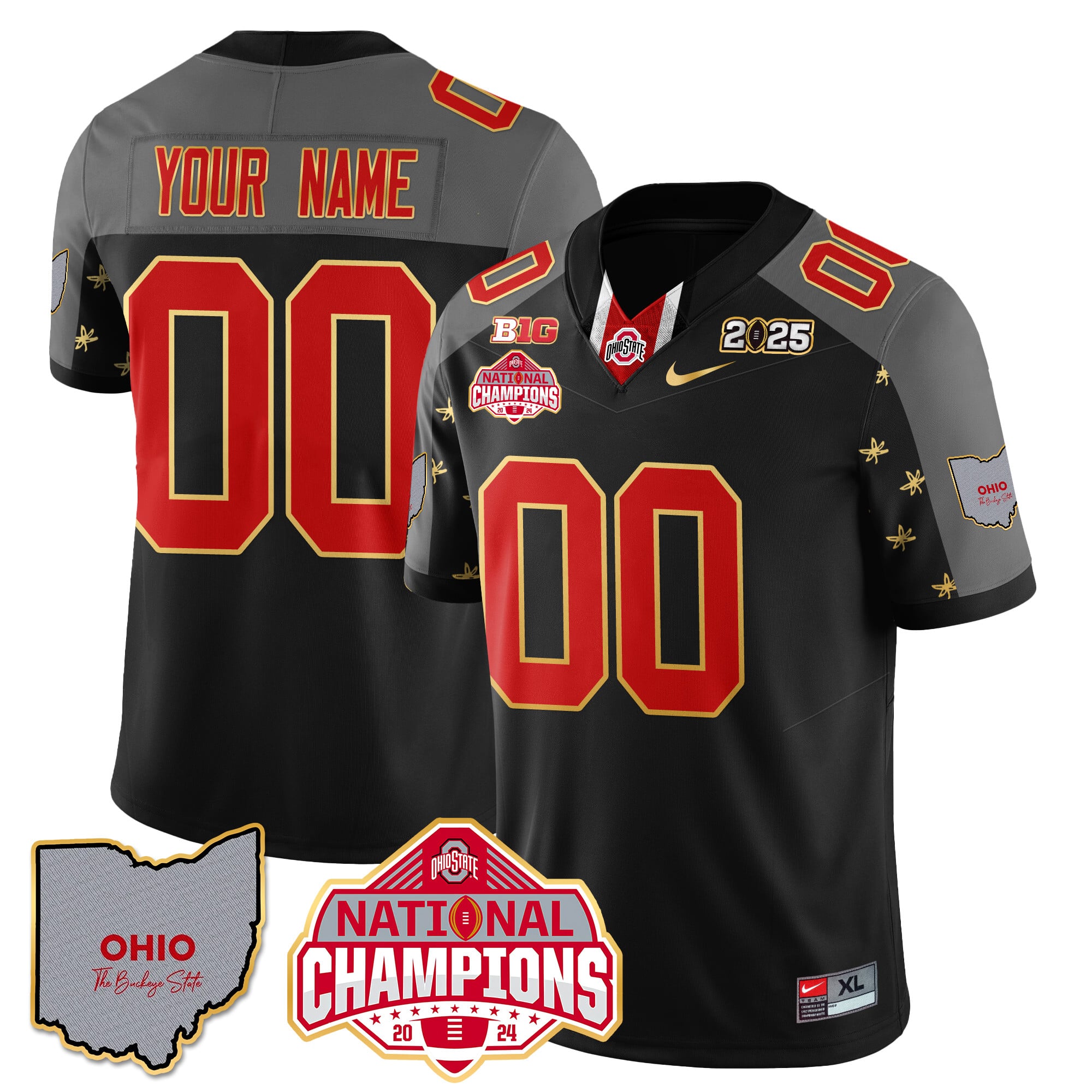 Custom Name/Gender Ohio State Buckeyes 2024 National Champions Limited Gold Jersey N1 – All Stitched