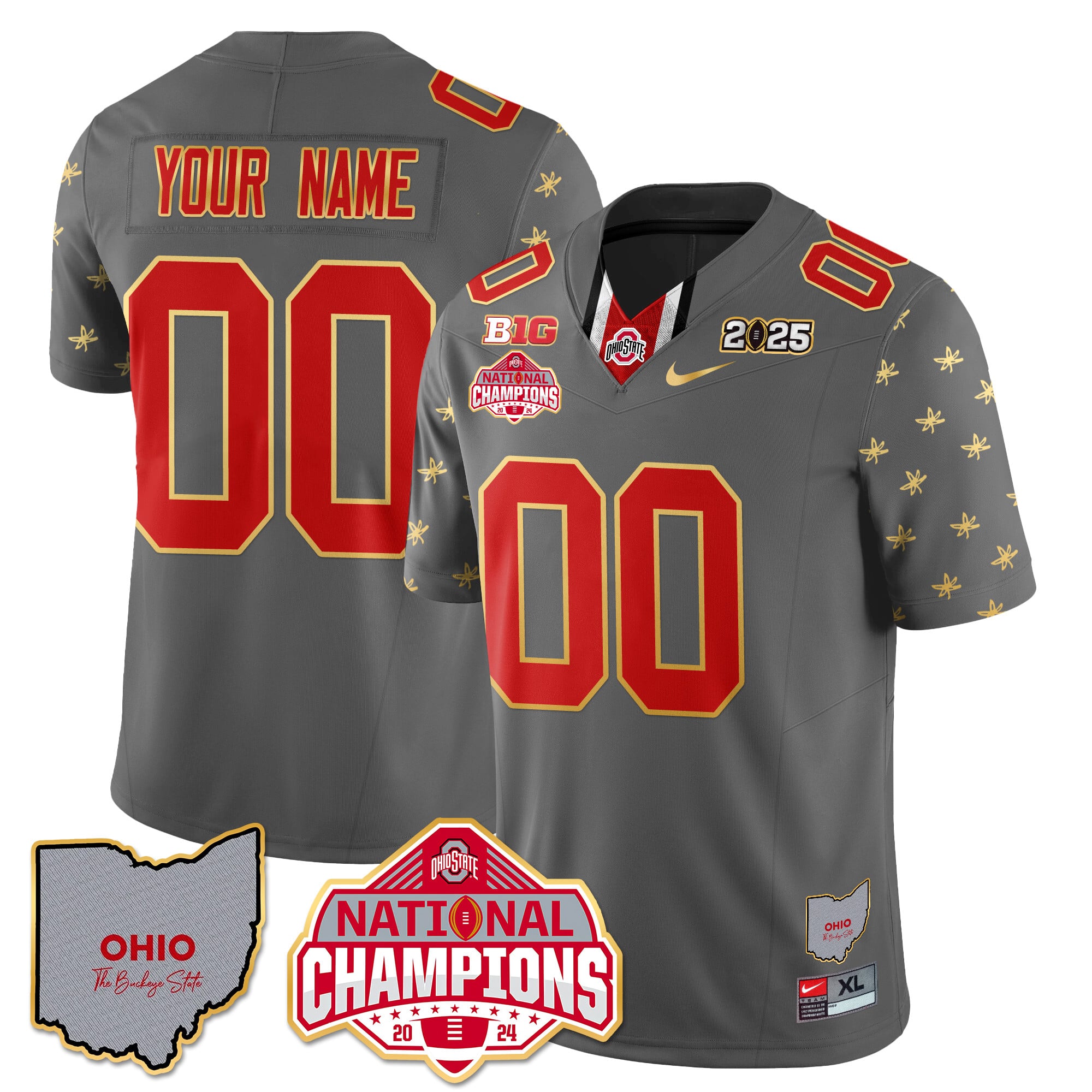 Custom Name/Gender Ohio State Buckeyes 2024 National Champions Limited Gold Jersey N1 – All Stitched