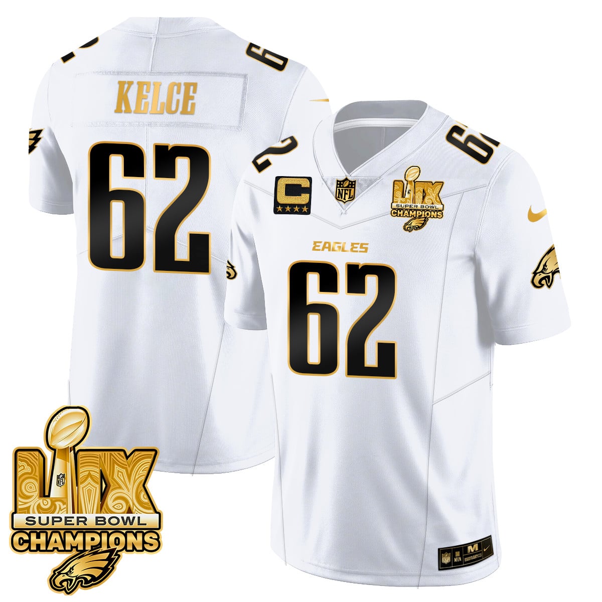 Men’s Philadelphia Eagles Super Bowl LIX Champions Gold Vapor Limited Jersey – All Stitched