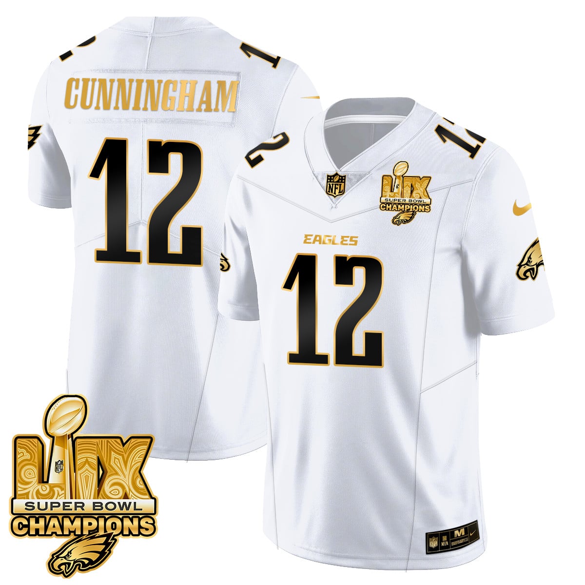 Men’s Philadelphia Eagles Super Bowl LIX Champions Gold Vapor Limited Jersey – All Stitched