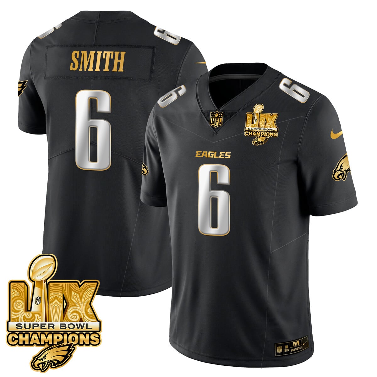 Men’s Philadelphia Eagles Super Bowl LIX Champions Gold Vapor Limited Jersey – All Stitched