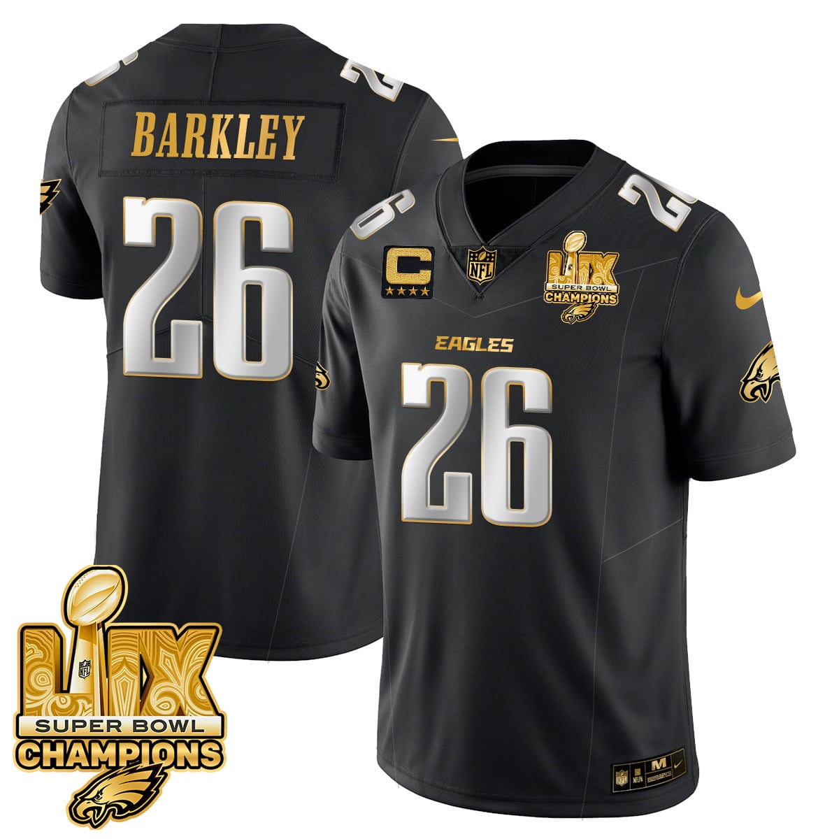 Men’s Philadelphia Eagles Super Bowl LIX Champions Gold Trim Vapor Limited Jersey – All Stitched