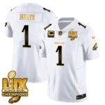 Men’s Philadelphia Eagles Super Bowl LIX Champions Gold Trim Vapor Limited Jersey – All Stitched