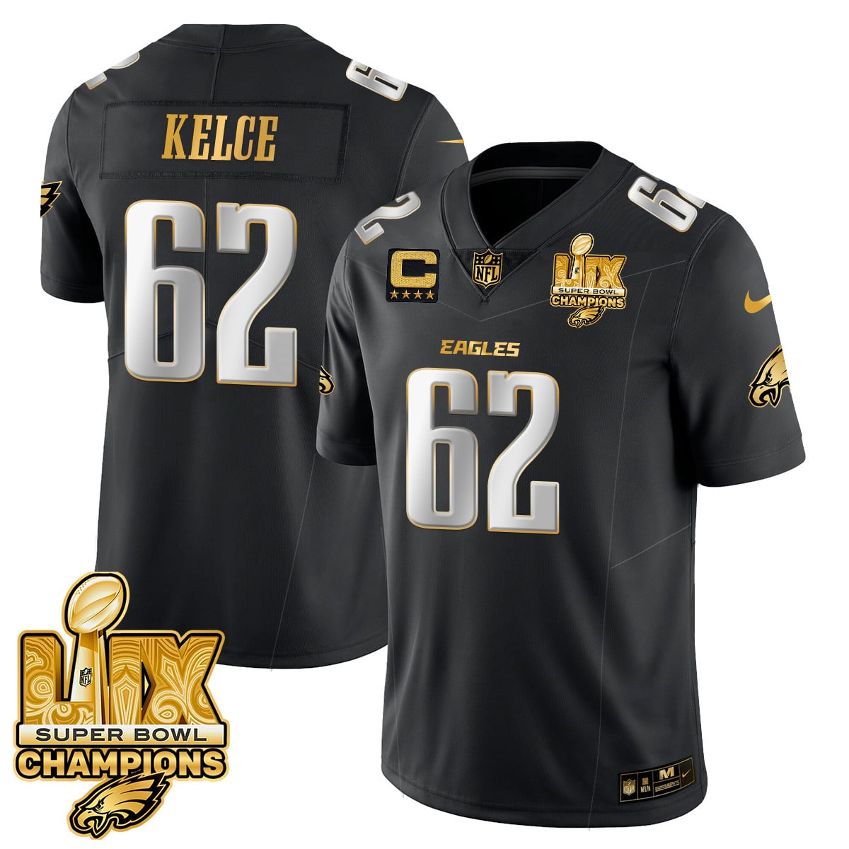 Men’s Philadelphia Eagles Super Bowl LIX Champions Gold Vapor Limited Jersey – All Stitched