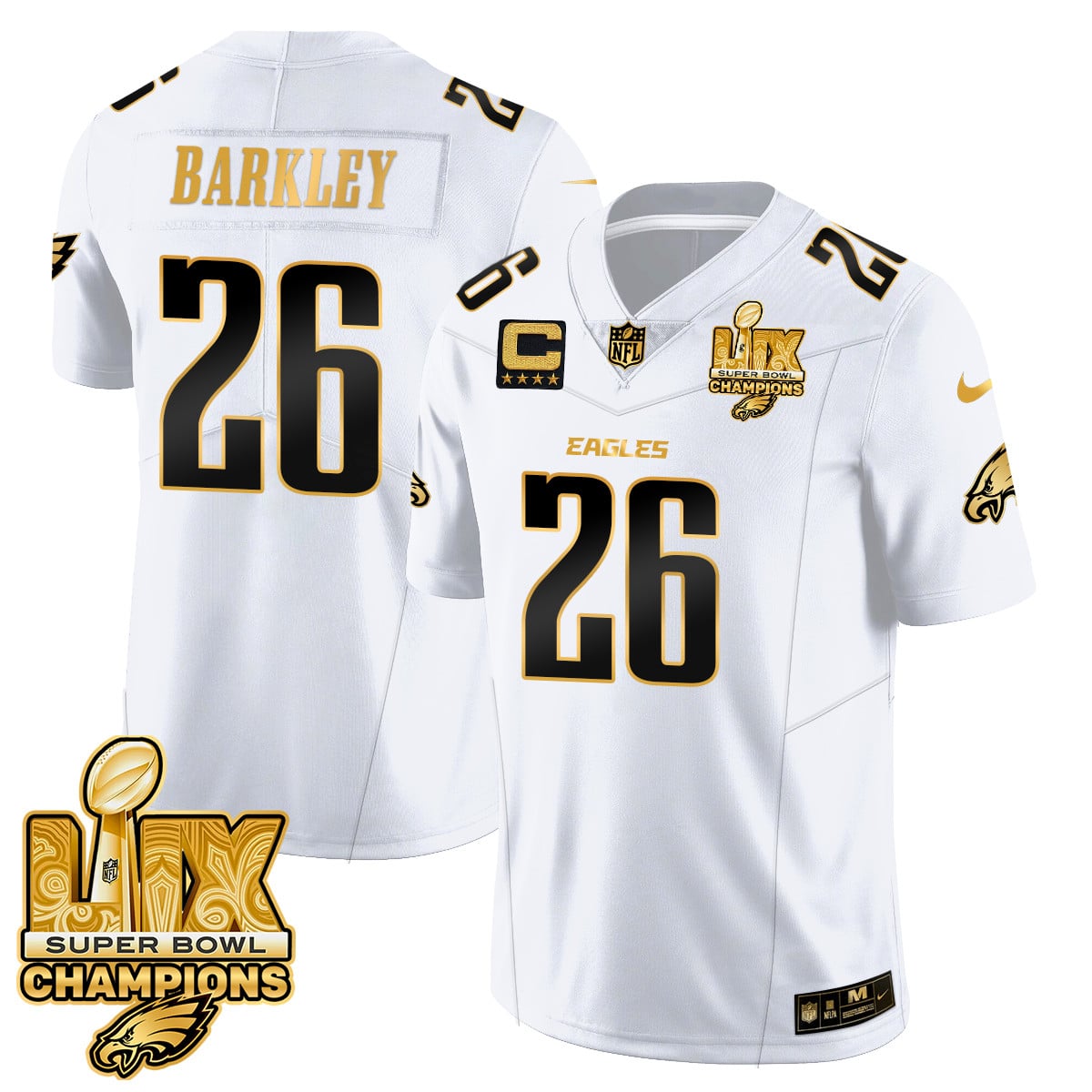 Men’s Philadelphia Eagles Super Bowl LIX Champions Gold Vapor Limited Jersey – All Stitched