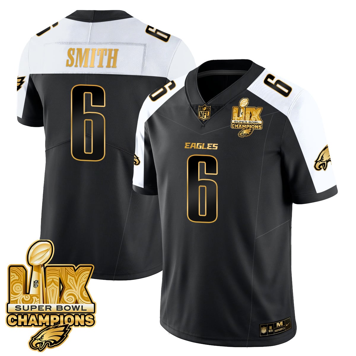 Men’s Philadelphia Eagles Super Bowl LIX Champions Gold Vapor Limited Jersey – All Stitched