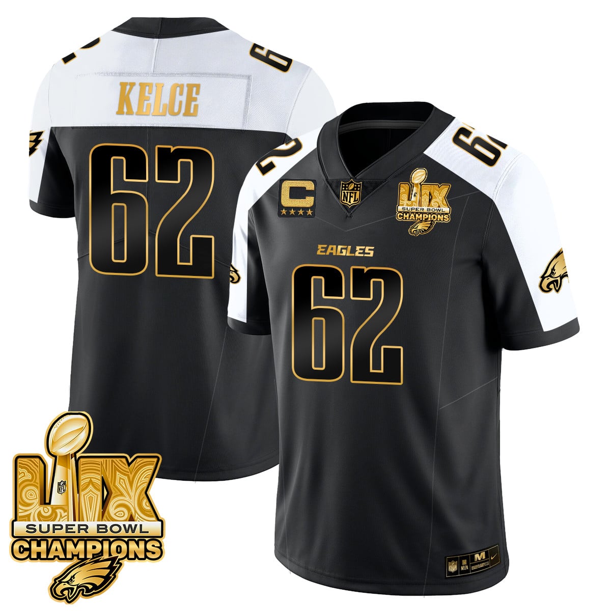 Men’s Philadelphia Eagles Super Bowl LIX Champions Gold Vapor Limited Jersey – All Stitched