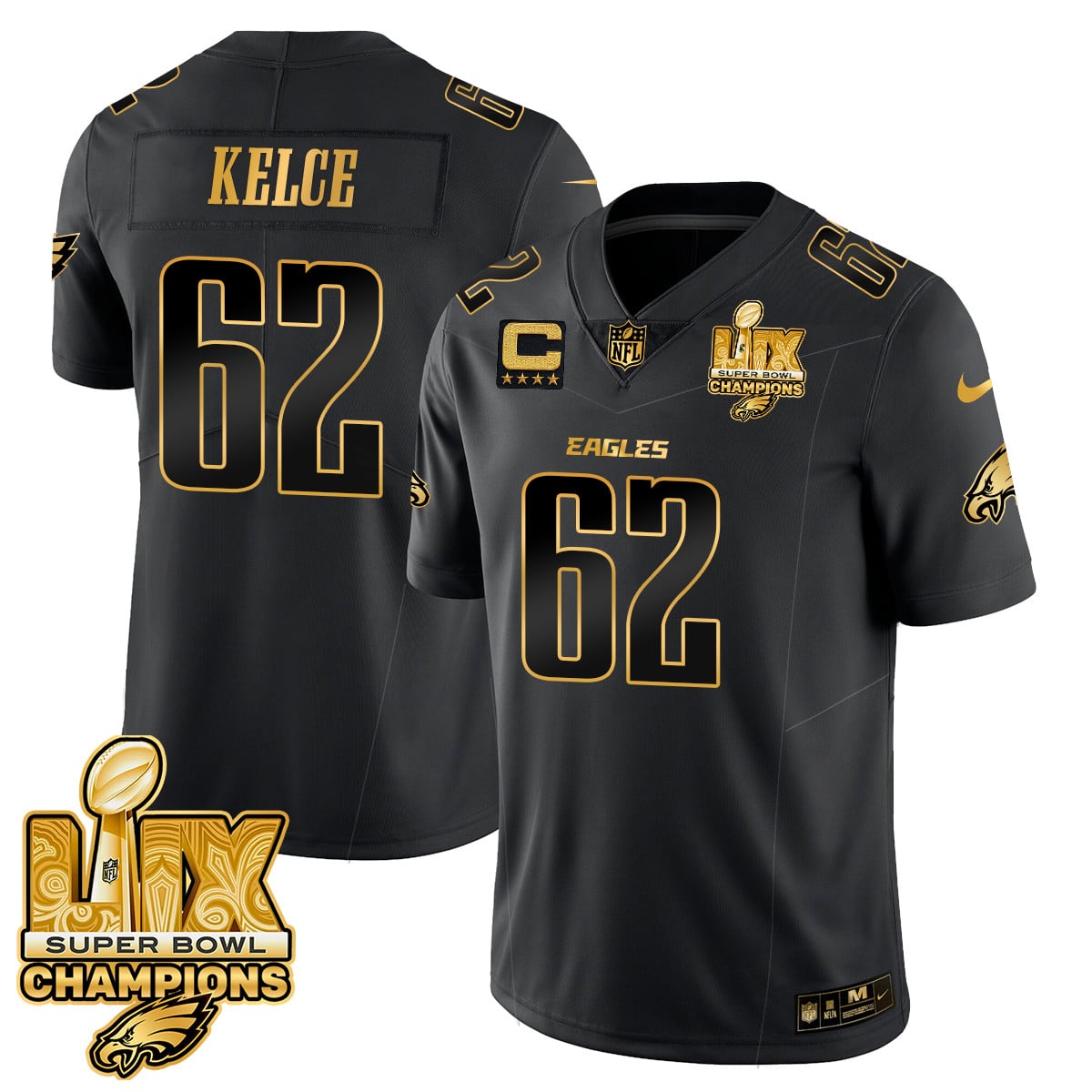 Men’s Philadelphia Eagles Super Bowl LIX Champions Gold Vapor Limited Jersey – All Stitched