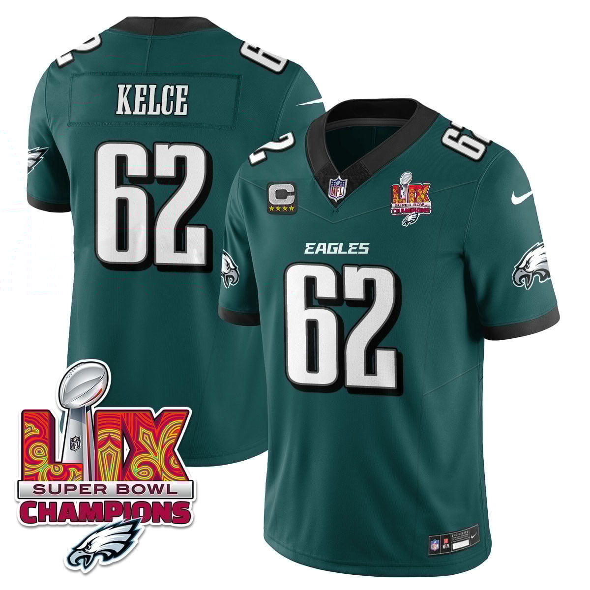 Men’s Philadelphia Eagles Super Bowl LIX Champions Gold Vapor Limited Jersey – All Stitched