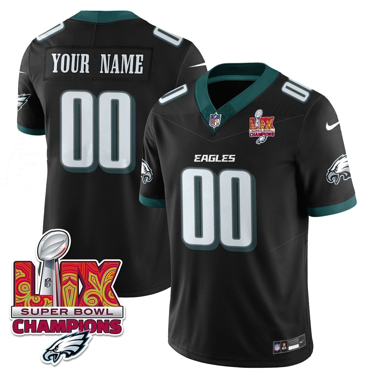 Custom Name/Gender Philadelphia Eagles Super Bowl LIX Champions Vapor Limited Jersey – All Stitched