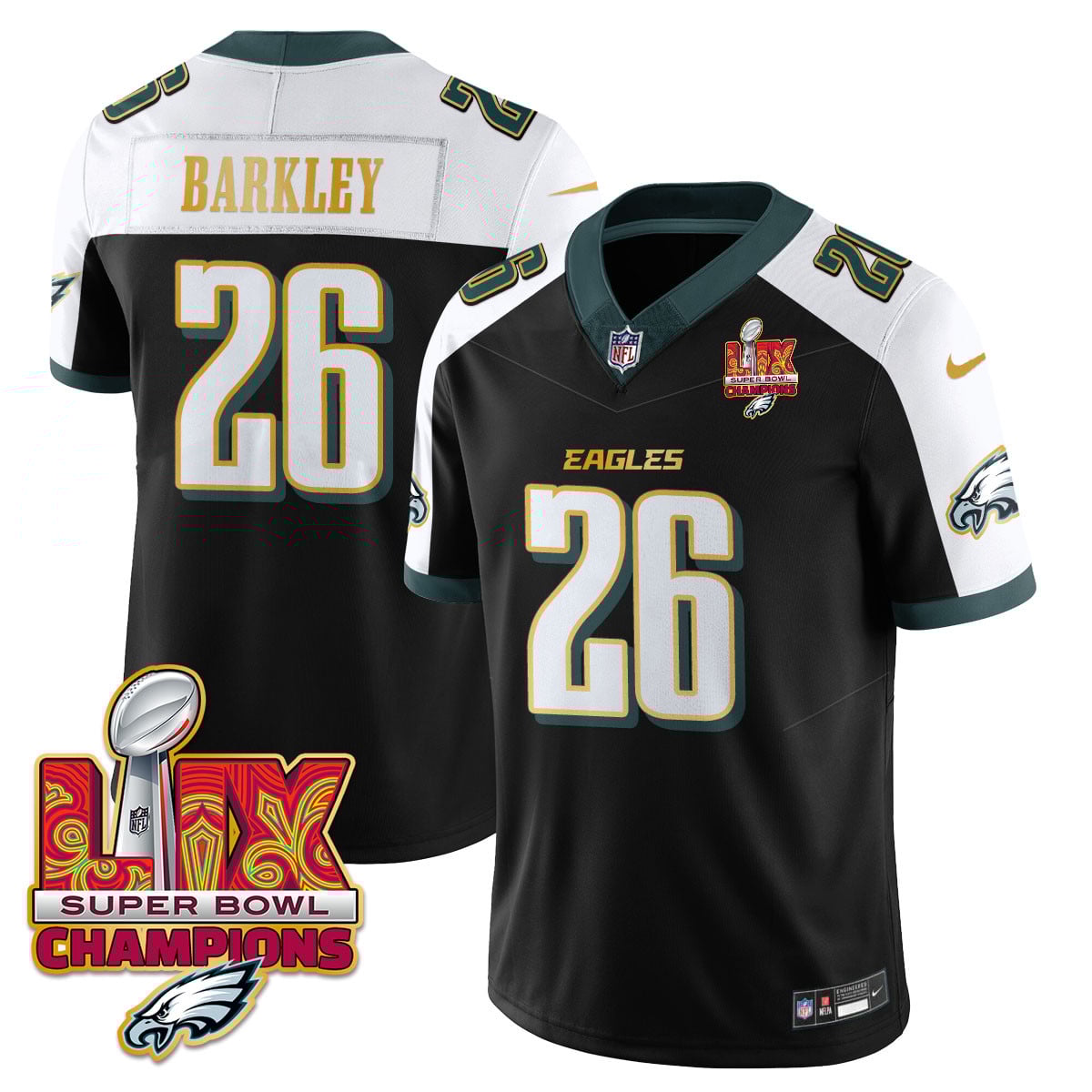 Men’s Philadelphia Eagles Super Bowl LIX Champions Gold Trim Vapor Limited Jersey – All Stitched